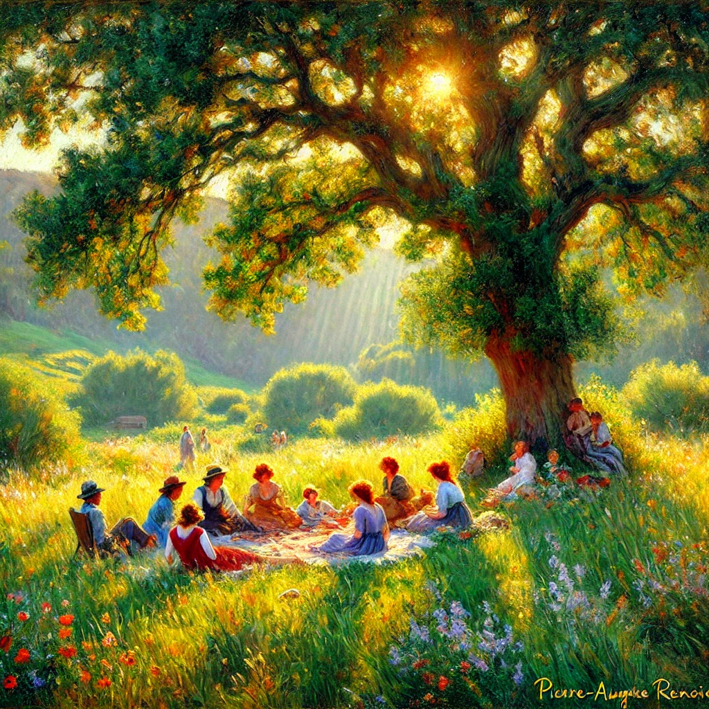 A tranquil countryside gathering captured in Impressionist brilliance.